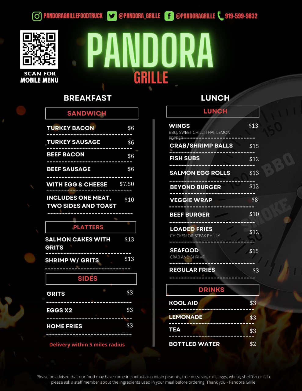 Pandora Grille Menu
